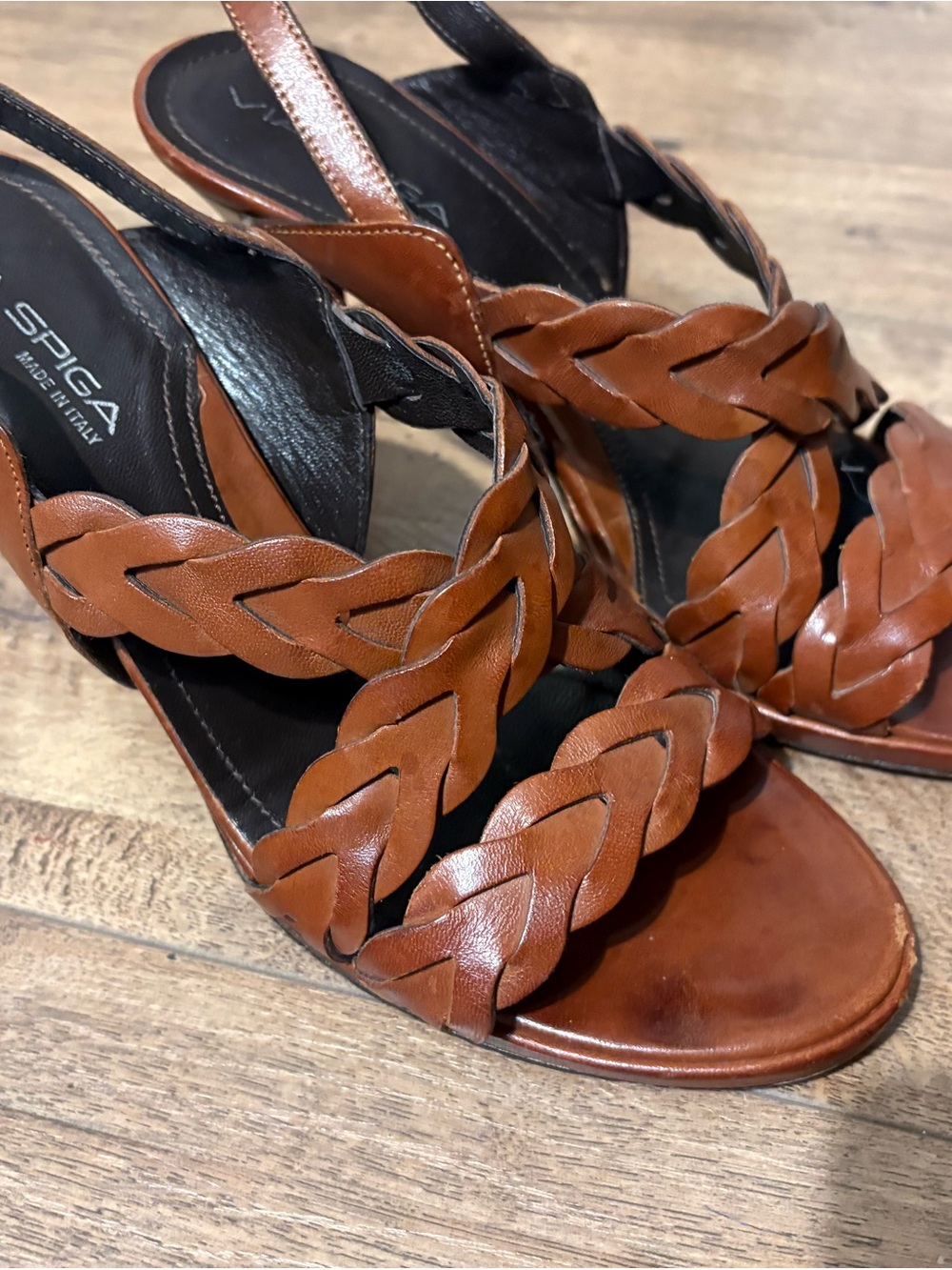 Via Spiga Braided Leather Slingback Heels - Brown 9.5